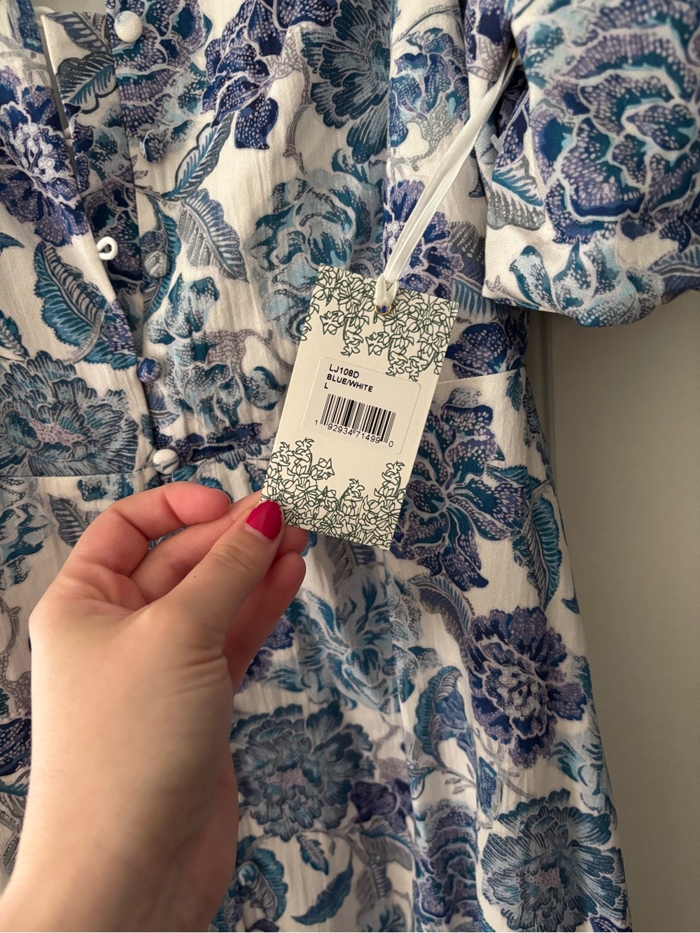 Blue Floral V-Neck Puff-Sleeve Midi Dress - Picture 5 of 5